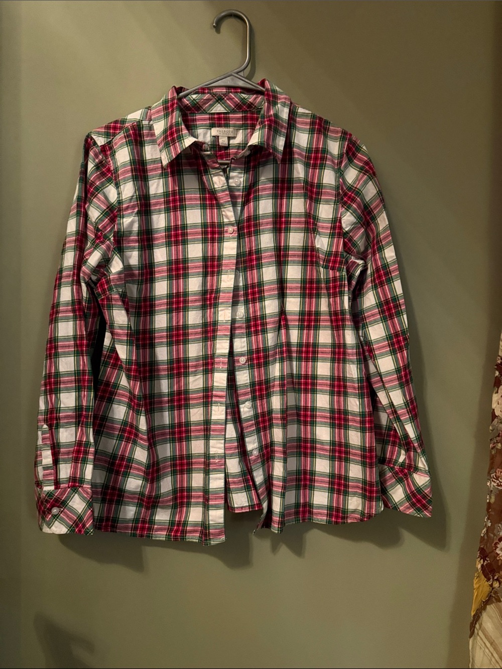 Talbots Red, Green & White Plaid Button-Down Shirt